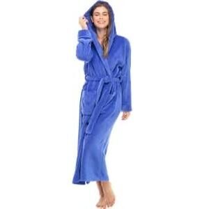 Alexander Del Rossa Plush Fleece Robe Cobalt Blue Long Belted Women’s S/M